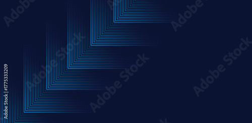 Abstract geometric background features receding light blue square outlines set against a deep navy backdrop creating a sense of depth and modern technological sophistication