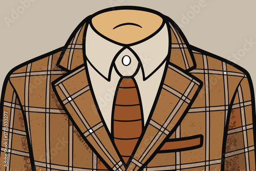 A tweed jacket with tie and shirt depicted in illustration style
