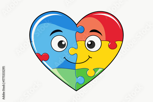 Cartoon heart puzzle symbol of autism acceptance smiling