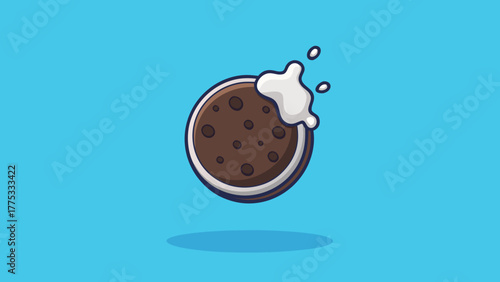 An Oreo cookie with cream on a blue background