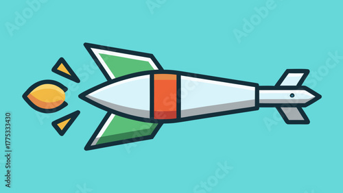 A Cartoon Rocket Flying Through Blue Sky