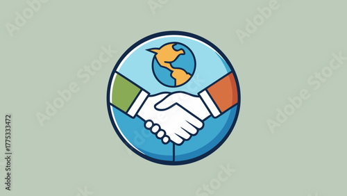 Icon of a globe with a handshake depicting global peace