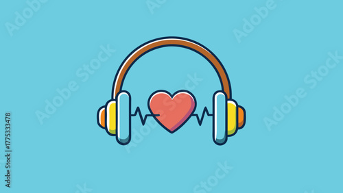 Headphones with heart and sound wave representing music therapy