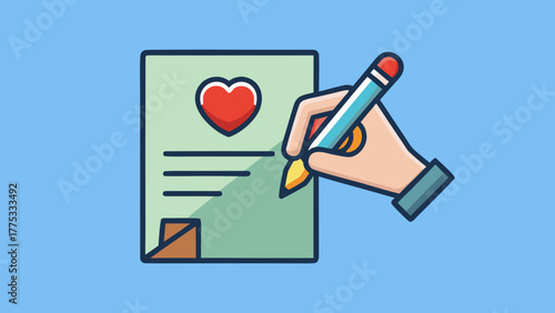 Cartoon hand writing a letter of love to an elder
