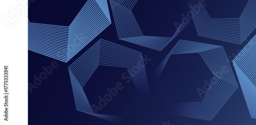 Abstract navy background features geometric shapes outlined with blue stripes, creating a modern and sophisticated visual effect with a gradient from dark to light blue tones