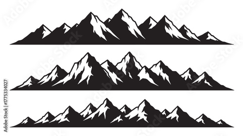 Three layered mountain range graphic simple vector design on transparent background silhouette