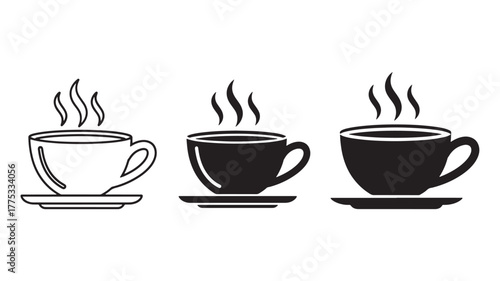 Three steaming coffee cups illustration simple design on transparent background silhouette