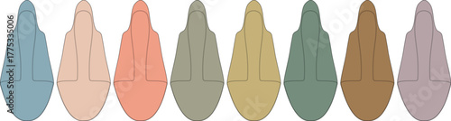 A spectrum of soft pastel colors displayed in abstract, elongated shapes, reminiscent of overlapping petals or fish scales