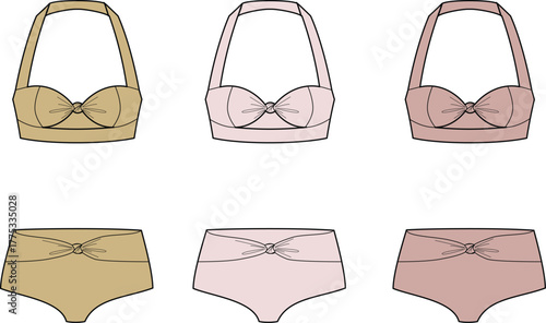 Swimsuit Set Vector Illustration Stylish Beachwear Designs