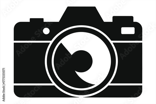  Black and White Icon of a Camera with Partially Open Lens Aperture, Minimalist Graphic Symbol for Photography