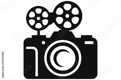 Digital SLR Camera Icon with Aperture. Minimalist Vector Silhouette of a Photo Camera, great for Photography Logos, App UI, Media, and Technology Graphic Design Elements.