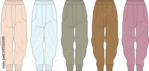 Collection of fashionable sweatpants in various colors, perfect for casual wear and comfort