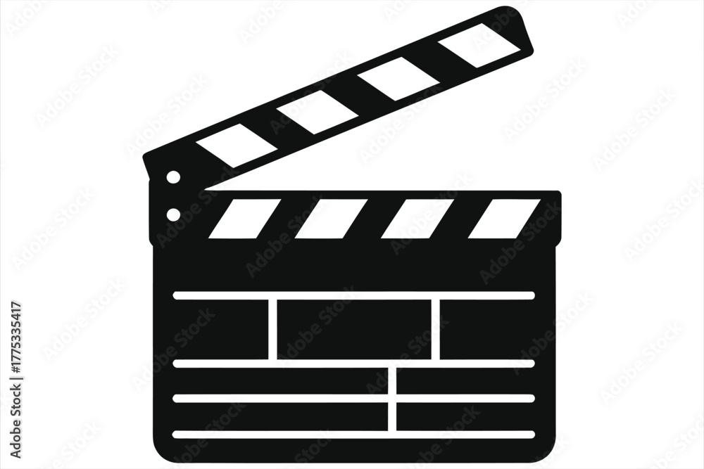 Fototapeta premium Clapperboard flat icon. Movie slate symbol for film production, cinema, and video making. Black and white vector illustration for web design, app, UI, or presentation.