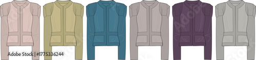 Collection of six identical hooded jackets presented in a vibrant array of colors, perfect for fashion design, apparel illustration, and digital wardrobe concepts