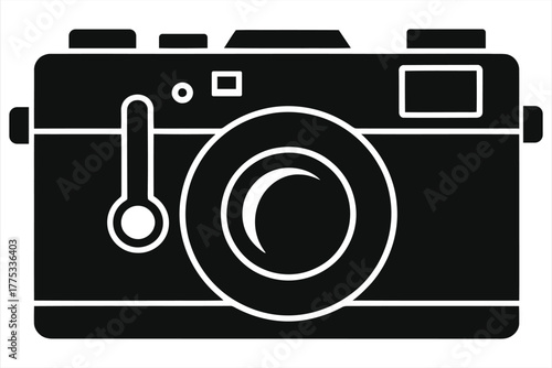 Vintage Camera Icon Isolated on White Background, Retro Photography Equipment Silhouette, Classic Analog Camera Vector Illustration, Minimalist Black and White Design, Old Film Camera Clipart