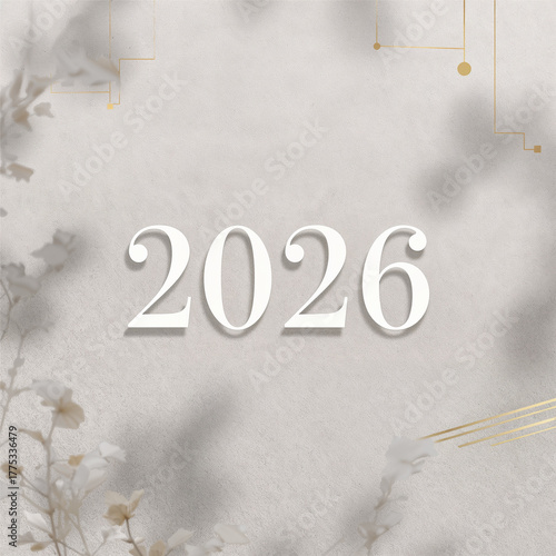 Minimalist 2026 new year design on textured background