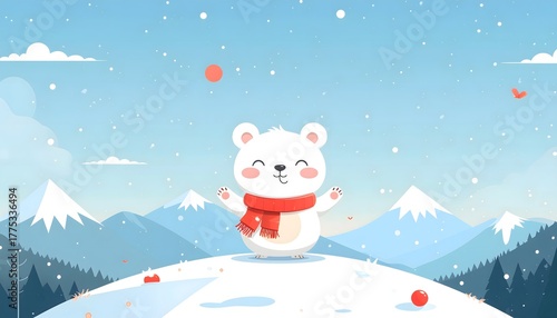 A cute animal cheering from top of the mountain. Generative AI.