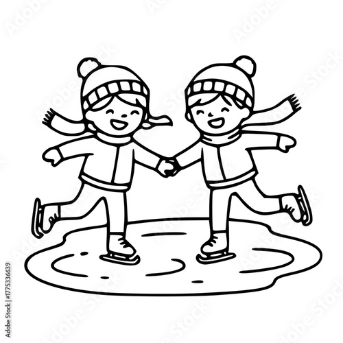 Kids ice skating together winter fun