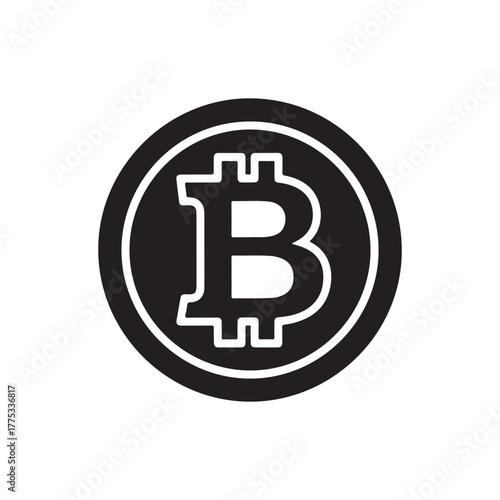Stylized bitcoin logo silhouette icon vector flat illustration