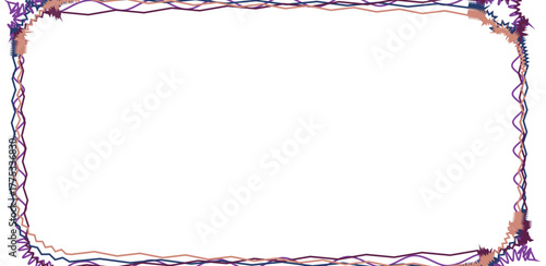 Delicate, irregular frame in shades of purple and peach with wavy and zigzagging lines providing a playful and artistic border around a white, rectangular space