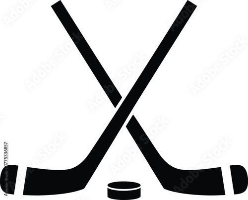 Hockey sticks and puck vector image for sports equipment and game design eps silhouette