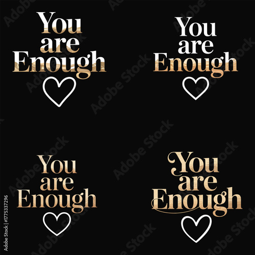 You Are Enough Text With Heart And Wood Grain Texture lettering