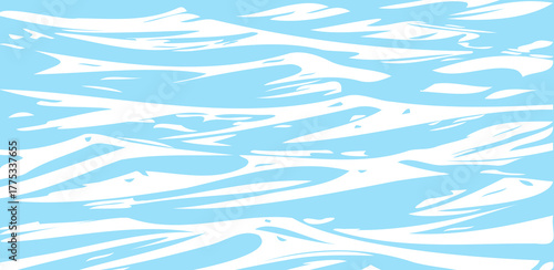 Serene water ripples are depicted in a minimalist vector illustration, featuring wavy white lines over a calm, light blue background creating a peaceful, liquid surface effect