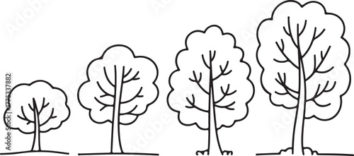 Black and White Four Tree Illustration Vector for Coloring Page Design