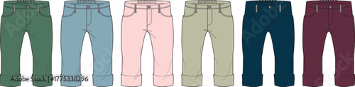 Colorful Rolled Up Pants in Various Shades Vector Illustration