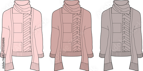 Collection of Elegant Knitted Sweater Designs in Earthy Tones, Fashion Illustration