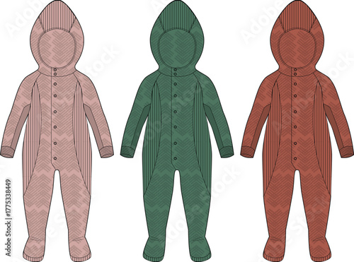 Collection of comfortable and cute hooded baby bodysuits in various colors, perfect for infants and toddlers as sleepwear or casual loungewear for everyday comfort and style