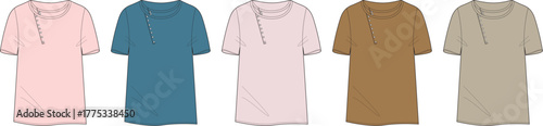 Collection of five casual women's t-shirt dresses in different colors, perfect for everyday wear and versatile styling options