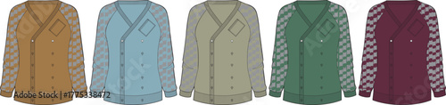 A versatile collection of intricately patterned knitwear designs, showcasing a range of stylish cardigans in various autumnal and seasonal color palettes, perfect for fashion concepts