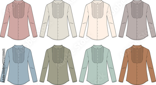 Assortment of Button-Down Shirt Color Variations Pastel and Earthy Tones for Fashion Design
