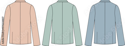 Collection of elegant back view suit jackets in soft pastel shades, fashion design inspiration