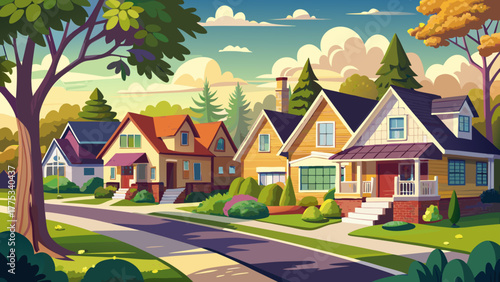 Very beautiful view of single-family homes in a residential neighborhood near downtown Topeka, Kansas, USA, featuring tree-lined streets, well-kept yards, and a peaceful suburban atmosphere.