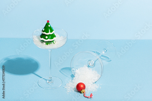 Christmas Tree and bauble in Cocktail Glasses