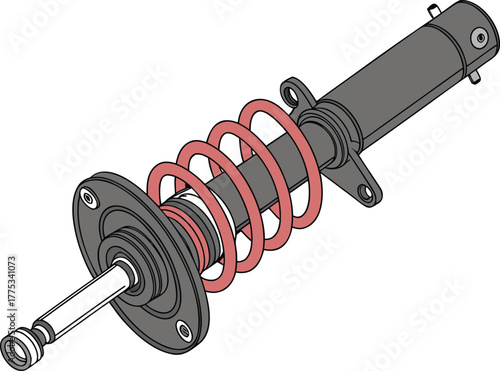 Automotive Suspension Shock Absorber with Red Coil Spring