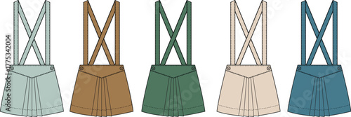 Fashionable Pleated Skirt with Suspenders Available in Five Different Colors, Stylish Outfit Component