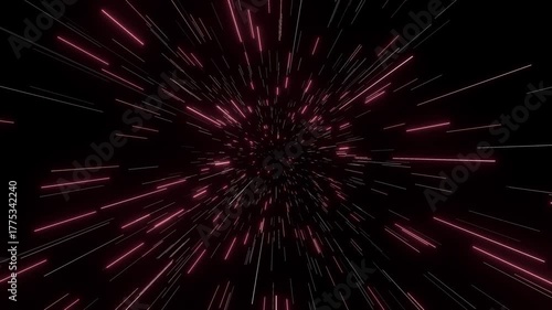 Abstract Hyperspace Light Speed Tunnel Background with Red and White Streaks in Seamless Loop.