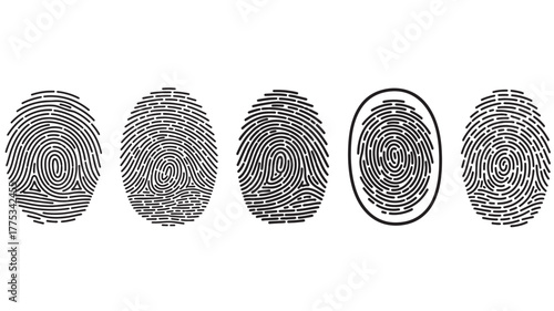 Five detailed fingerprint impressions a sleek silhouette on transparent background