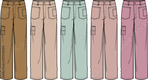 Collection of colorful pants, showcasing different hues and styles of trousers