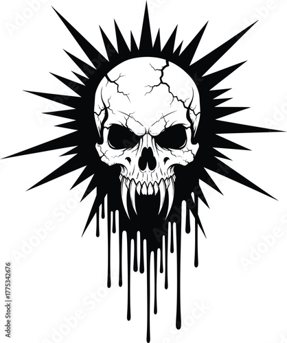 Skull vampire fangs dripping blood vector illustration horror design eps silhouette