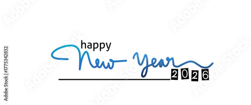 Happy New Year 2026 script text hand lettering. Design template Celebration typography poster, banner or greeting card for Merry Christmas and happy new year. Vector Illustration