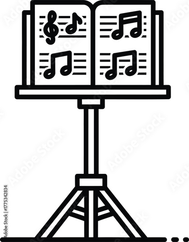Music stand with sheet music vector illustration icon line drawing eps silhouette