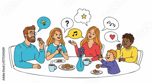 Family conversation at the table.