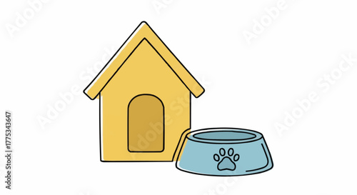 Doghouse and food bowl illustration.