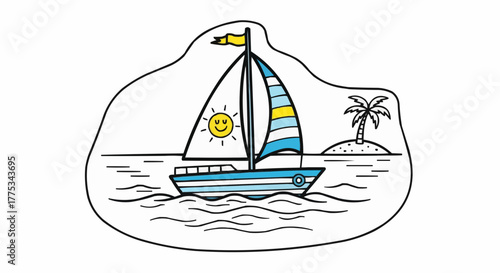 Sailing boat in the sea on a sunny day.