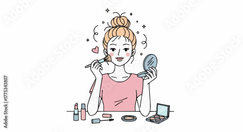 Woman applying makeup.