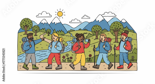 People hiking and enjoying nature